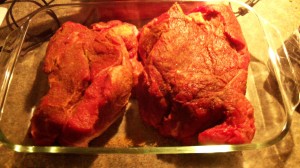 The night before smoking your chuck roast, generously apply your rub to all sides, cover with plastic wrap and place in the refrigerator to allow the rub to be absorbed into the meat.
