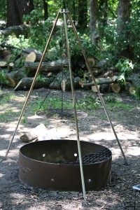 Campfire ring with tripod grill
